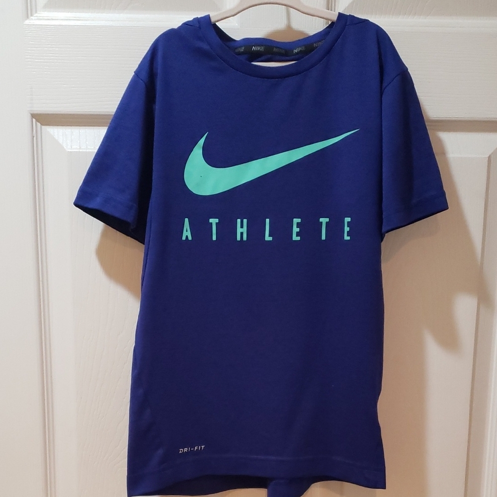 Nike Kids Blue and Teal Dry Fit Athlete Tee       Size Med